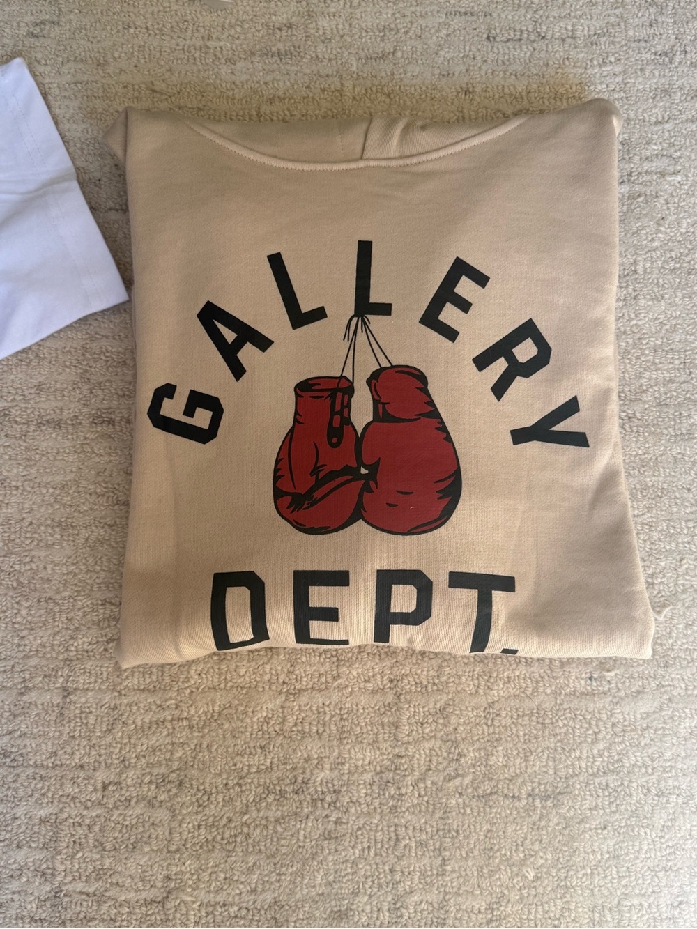 Gallery Dept Beige Crewneck Hoodie with Red Boxing Graphic